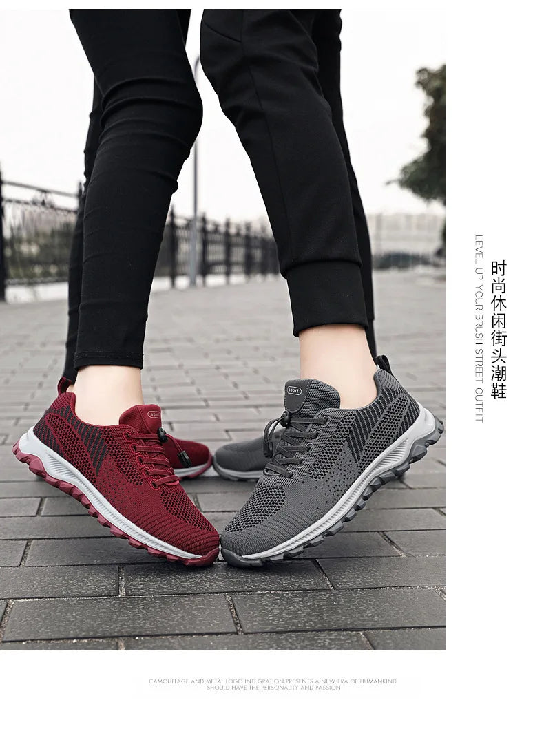 Women's Breathable Running Sneakers - Air Mesh Lace-Up Athletic Shoes - Lightweight Sport