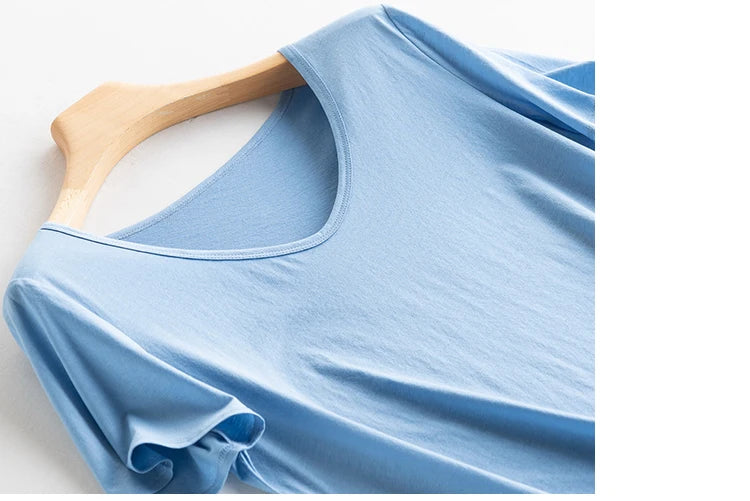 Eesswel Women's V-Neck Silk-Blend T-Shirt | Soft Breathable Summer Tee | Casual Short Sleeve Solid Top – Multiple Colors