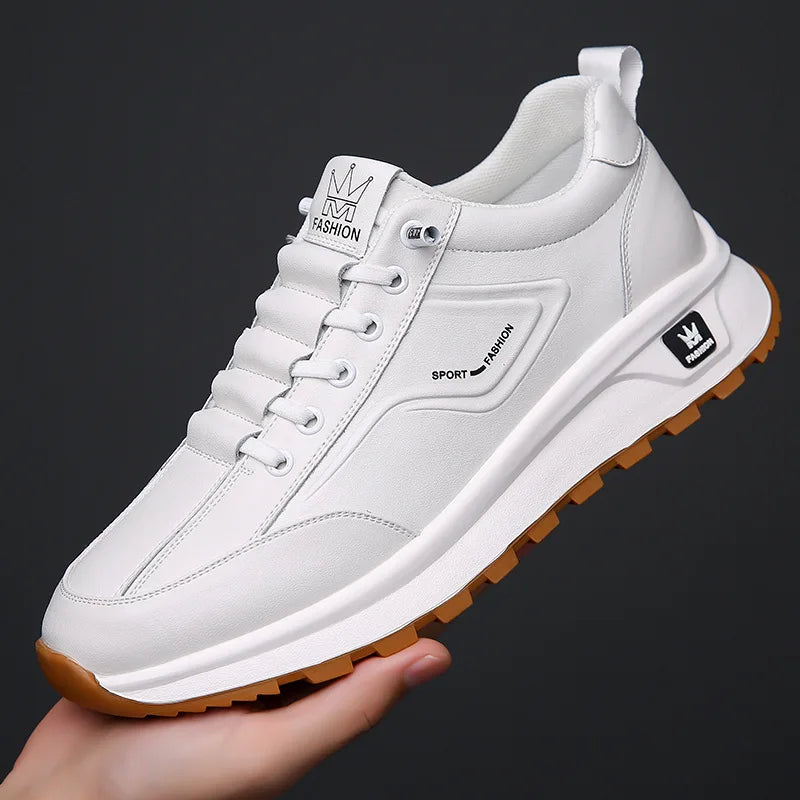 Men's Doefhom Genuine Cow Leather Sneakers — Lace-Up Casual Sport Shoes | Waterproof Outdoor Street Style Trainers for Spring & Autumn