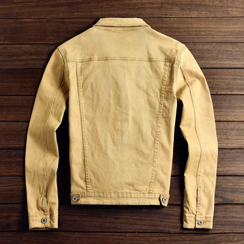 Men's Washed Denim Jacket - Casual Single Breasted Cardigan with Turn Down Collar & Pockets