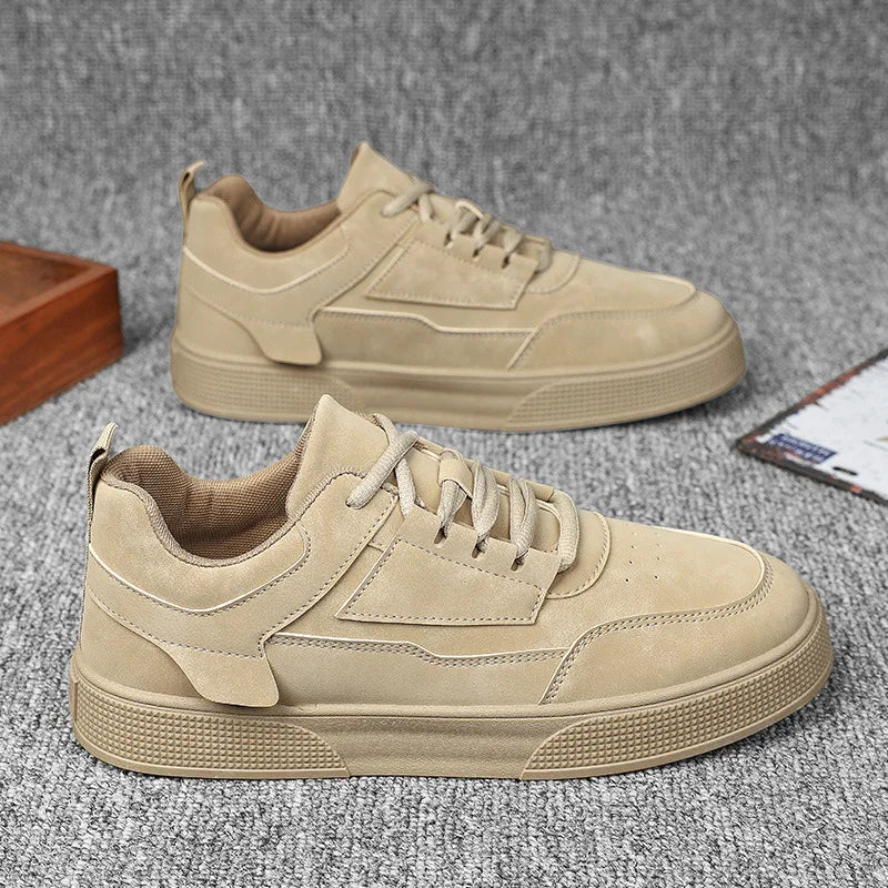 YBQJOO Men's Classic Board Sneakers – Breathable Hard-Wearing Lace-Up Casual Shoes | Round Toe Flat Heel | Black, White, Grey & Beige | Spring/Autumn