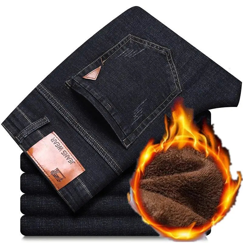 Men's 2024 Winter Fleece-Lined Casual Jeans - Regular Fit