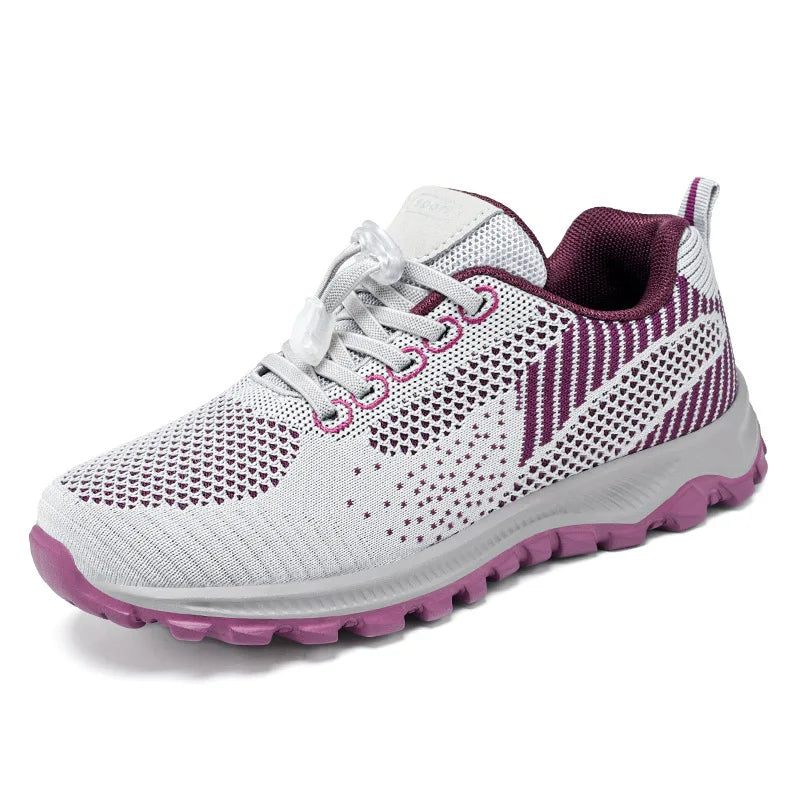 Women's Breathable Running Sneakers - Air Mesh Lace-Up Athletic Shoes - Lightweight Sport