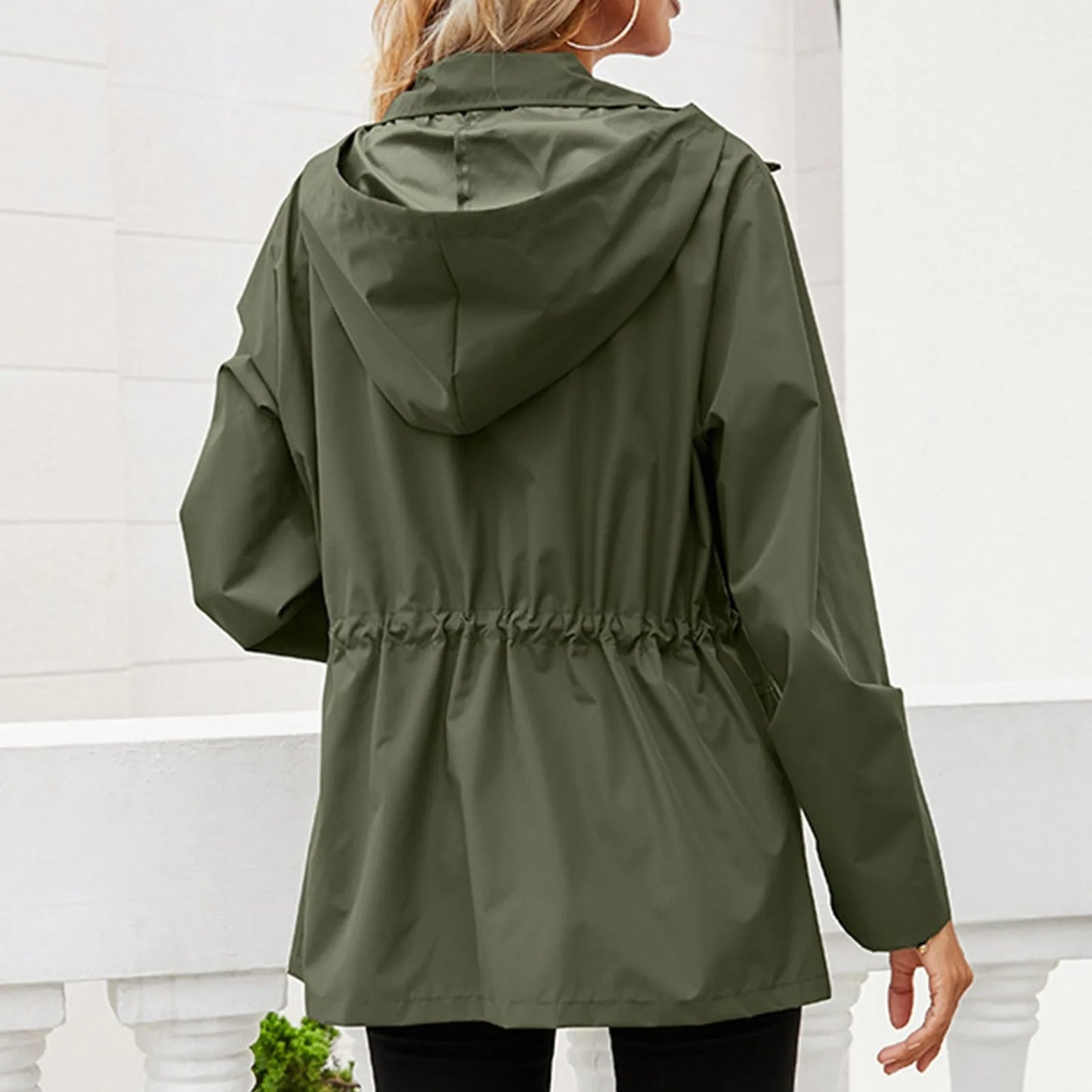 Women's Asymmetric Hooded Windproof Jacket — Plus Size Streetwear Zip-Up Coat with Flare Sleeves