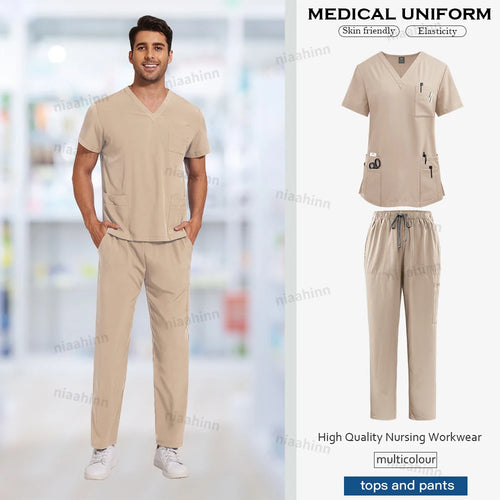 Men's Nursing Scrubs Set  Anti-Wrinkle Medical Surgical Gown Wholesale
