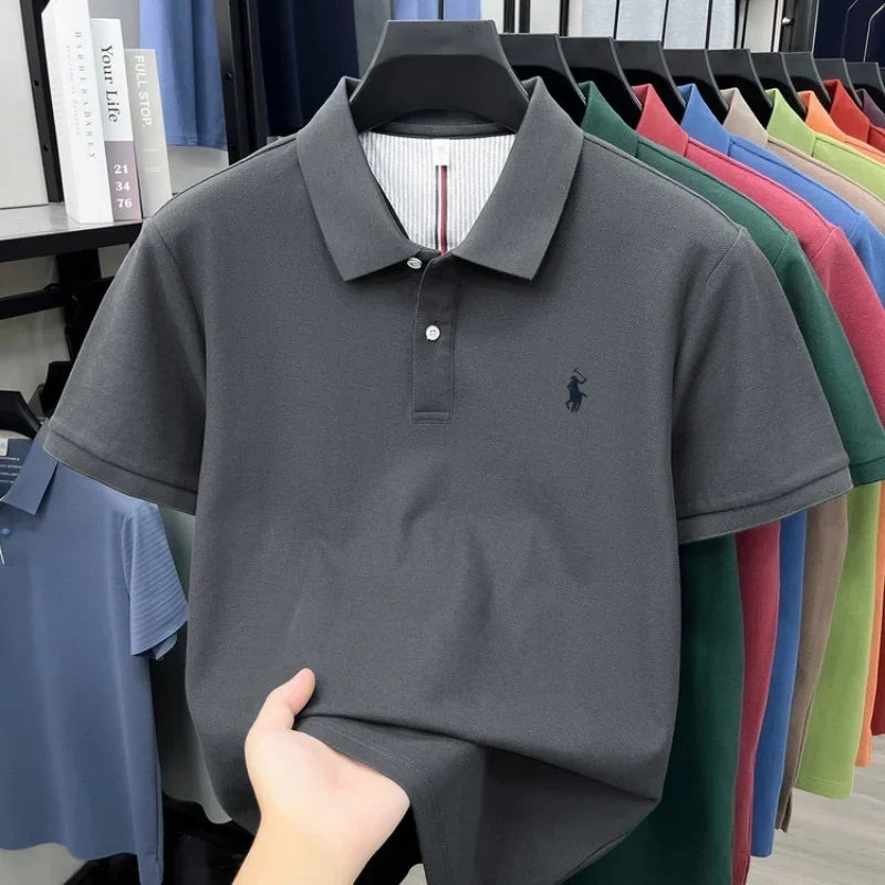 Men's 100% Cotton Short Sleeve Polo Shirt – Embroidered Logo Golf Top | Anti-Wrinkle Summer Casual