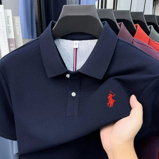 Men's 100% Cotton Short Sleeve Polo Shirt – Embroidered Logo Golf Top | Anti-Wrinkle Summer Casual