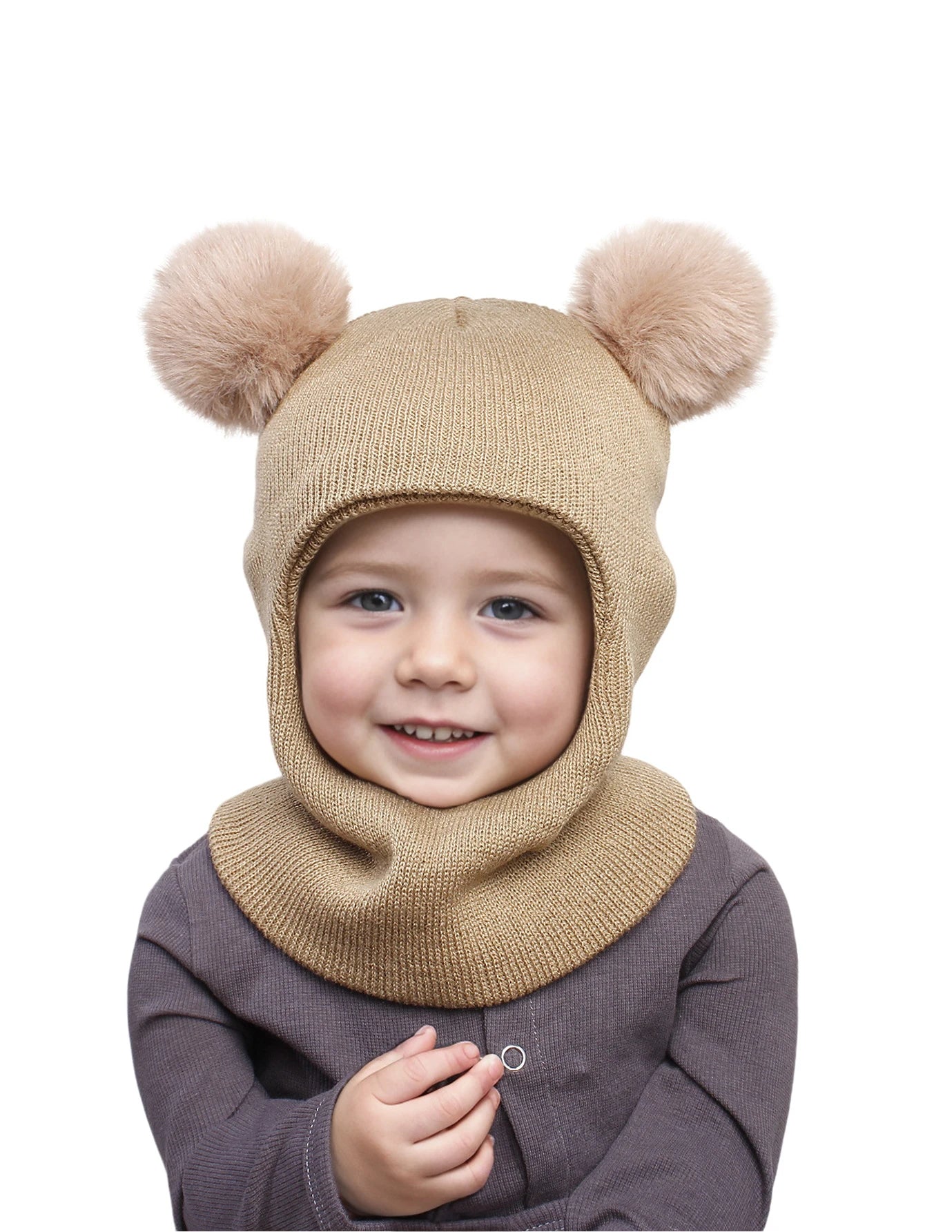Unisex Adorable Kids Pom Pom Winter Hood - Knitted Hat & Scarf Combo | Cotton Ear-Protecting Balaclava