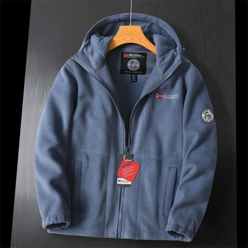 Men's Premium Winter Fleece Jacket - Stylish Hooded Wool Blend Coat for Outdoor Adventures