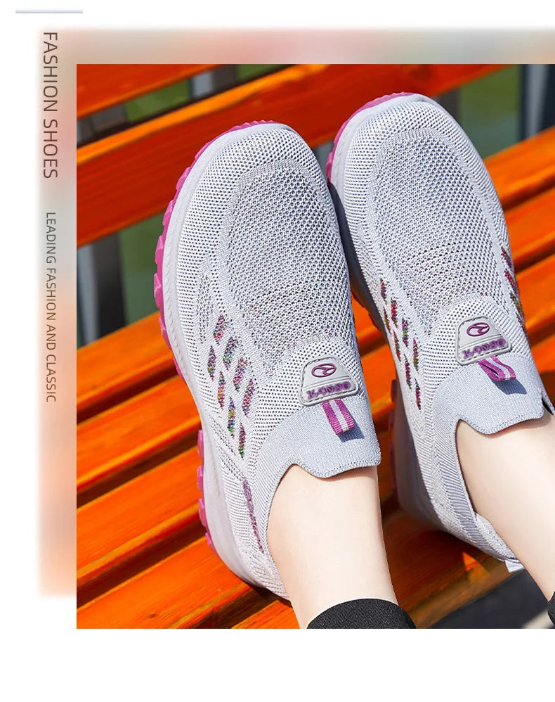 Women's Breathable Mesh Slip-On Sneakers – Lightweight EVA Comfort Walking Loafers with Rubber Sole
