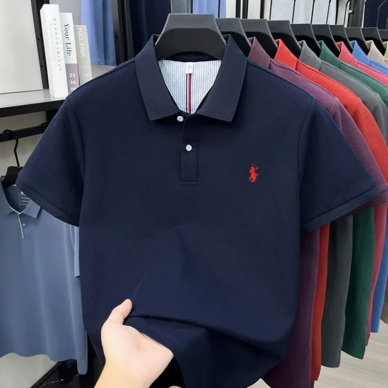 Men's 100% Cotton Short Sleeve Polo Shirt – Embroidered Logo Golf Top | Anti-Wrinkle Summer Casual