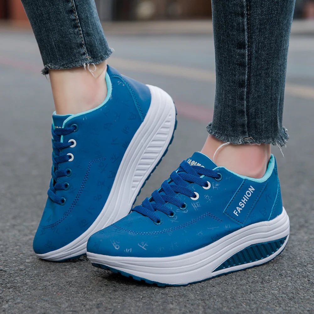 Women's LIZUXIE Wedge Platform Sneakers – Breathable Lace-Up Casual Shoes with Thick Sole & Elevated Comfort.
