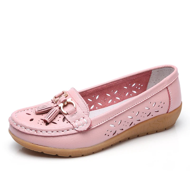 Women's Genuine Leather Loafers Flat Comfort Slip-On Moccasins with Arch Support Wide Sizes EU 41-43 (US 10-12)