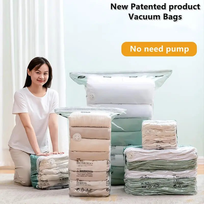 Vacuum Storage Bags for Clothes & Blankets – No-Pump Space-Saving Compression Bags (Travel & Home Organizer)