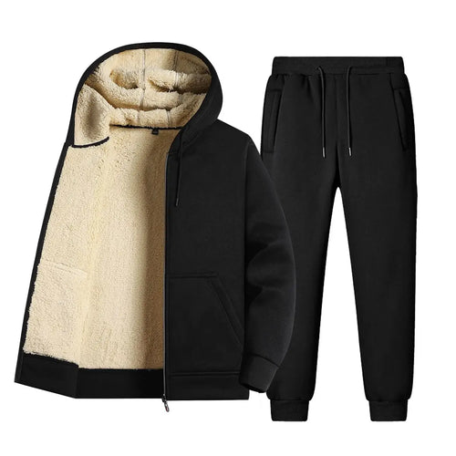 Men's Warm Tracksuit Set - Lambswool Jacket & Pants Outfit