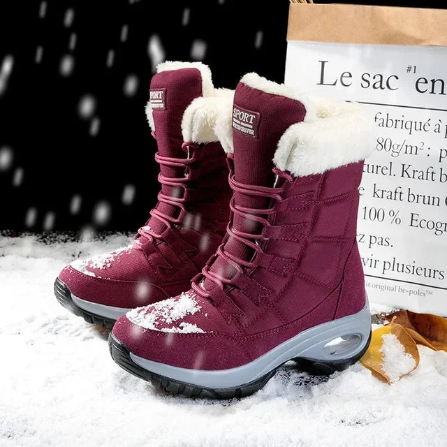 Women's Plush-Lined Waterproof Snow Boots - Platform Winter Hiking Ankle Boots