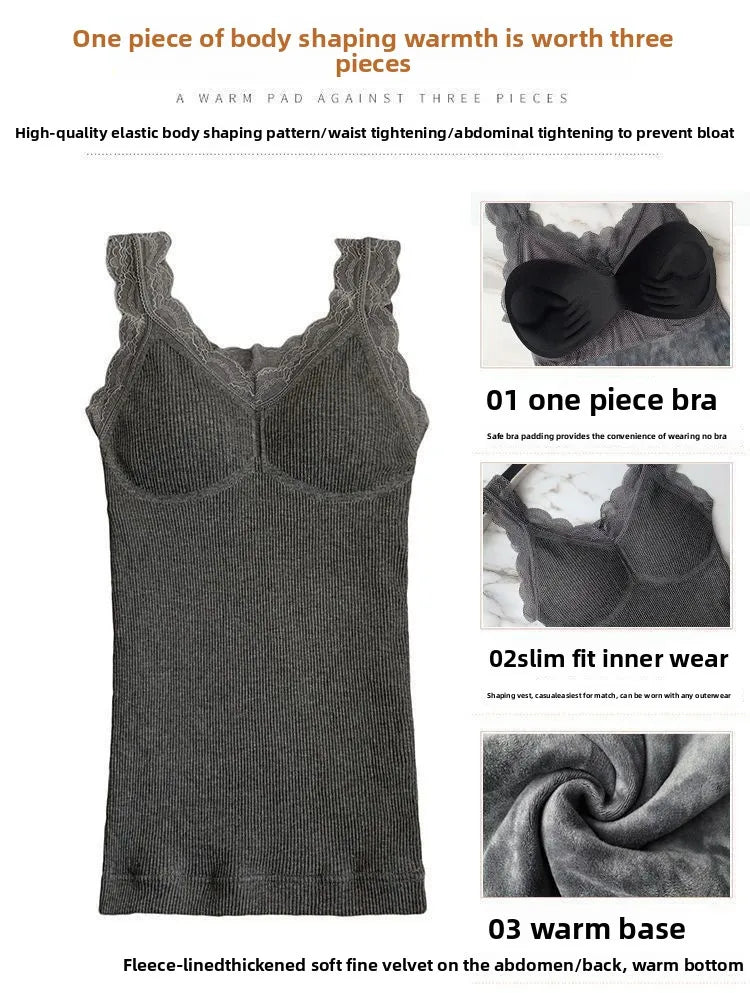 Women's Sleek & Stylish Thermal Lace Vest with Padded Bra for Winter Warmth.
