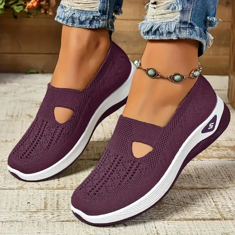 Women's Breathable Mesh Slip-On Sneakers – Lightweight Casual Walking Shoes with Soft Sole & Cutout Design