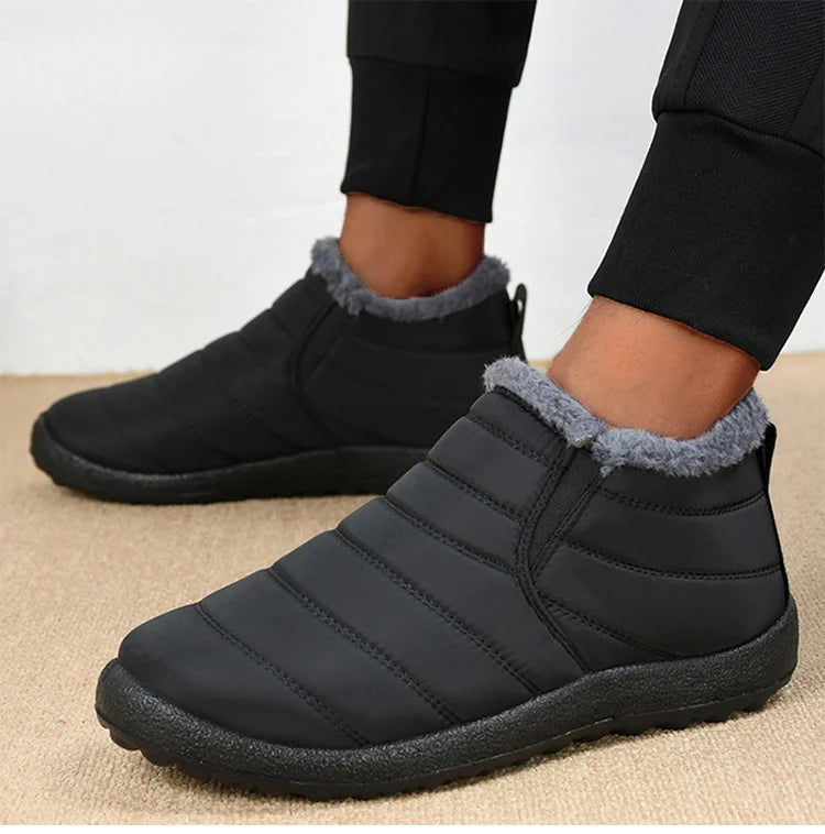 Men's Waterproof Winter Snow Boots - Plush-Lined Slip-On Ankle Boots