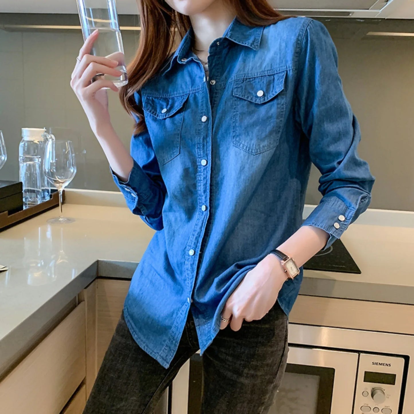 Women's Casual Button-Down Blouse | Slim Fit Printed Shirt for Party & Everyday Wear.