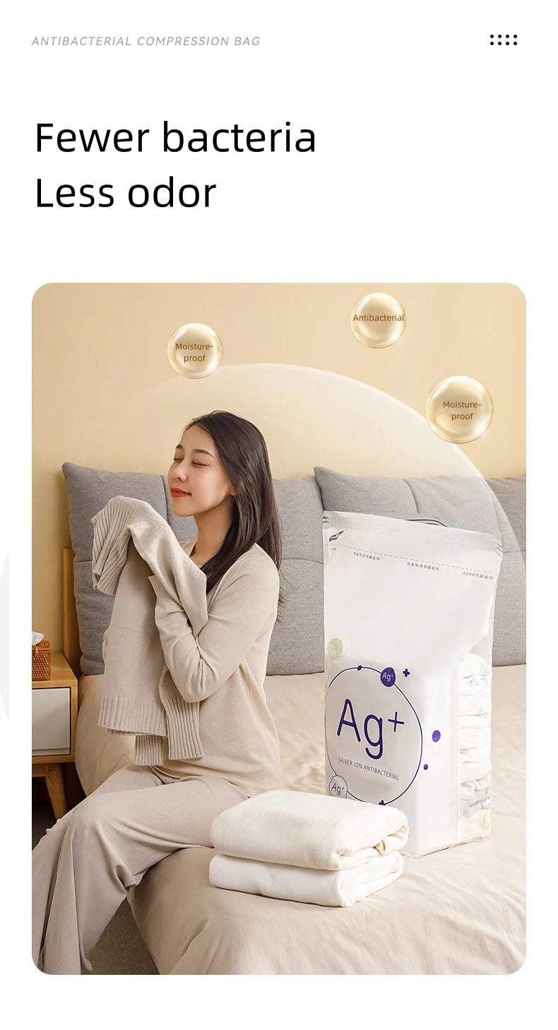 TAILI Antibacterial Vacuum Storage Bags – No-Pump Compression Bags with Ag+ Silver Ion for Clothes & Blankets | Travel & Home Organizer