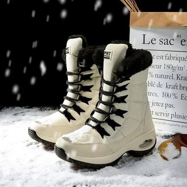 Women's Plush-Lined Waterproof Snow Boots - Platform Winter Hiking Ankle Boots