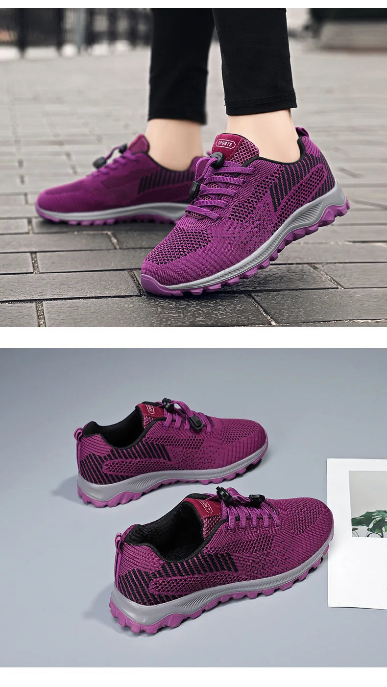 Women's Breathable Running Sneakers - Air Mesh Lace-Up Athletic Shoes - Lightweight Sport