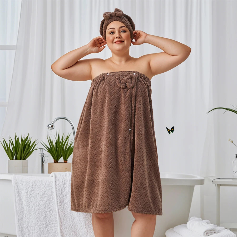 Women's Premium Bath Wrap & Hair Cap Set - Ultra Soft, Absorbent Microfiber (2-Piece)