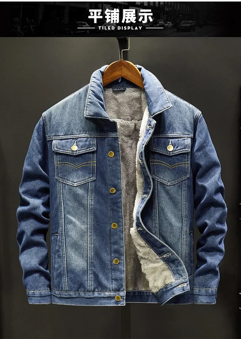 Men's Washed Denim Jacket - Casual Single Breasted Cardigan with Turn Down Collar & Pockets