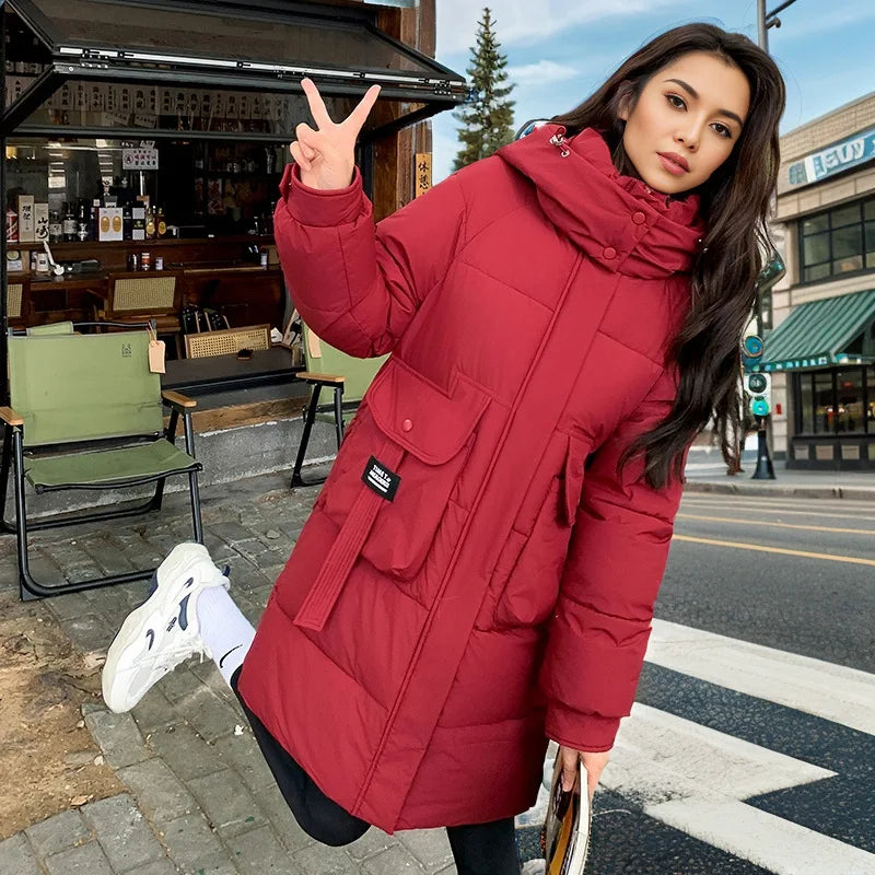 Women's 2024 Hooded Cotton Padded Parka Jacket-Long & Stylish