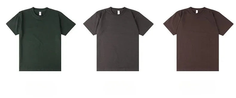 Men's 250g Combed Cotton T-Shirt | Heavyweight Solid Color O-Neck Short Sleeve Tee | Loose Casual Fit | XS–2XL