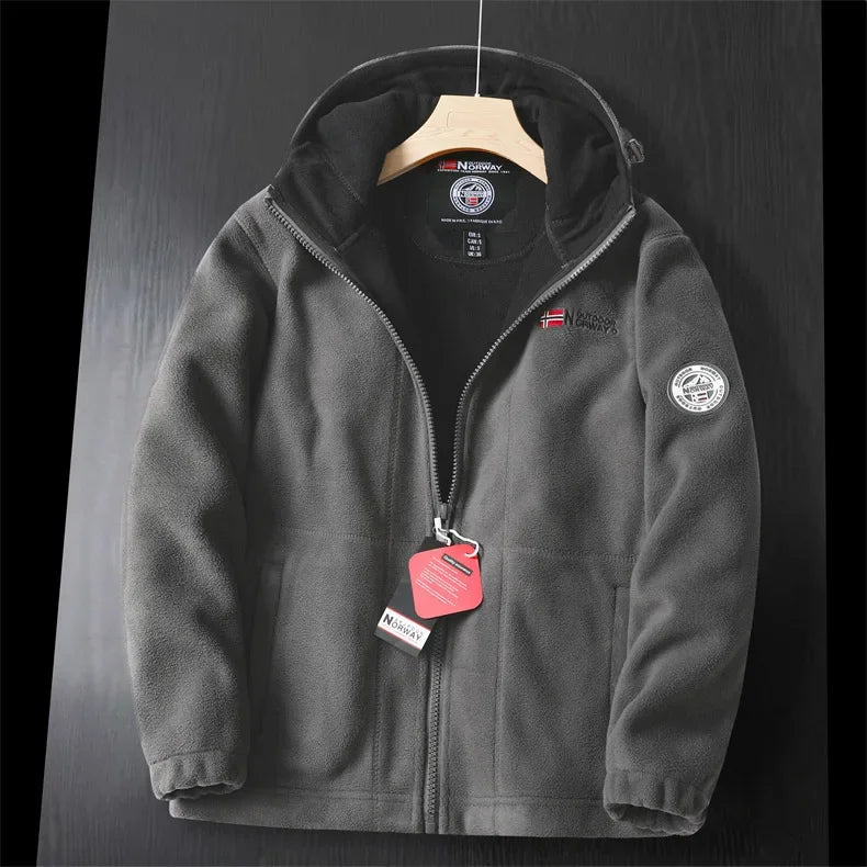 Men's Premium Winter Fleece Jacket - Stylish Hooded Wool Blend Coat for Outdoor Adventures