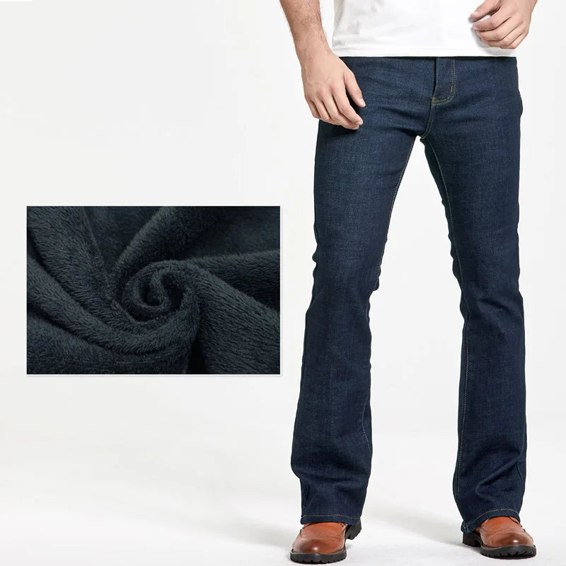 Men's Winter Stretch Fleece Jeans: Warm & Stylish Boot Cut.