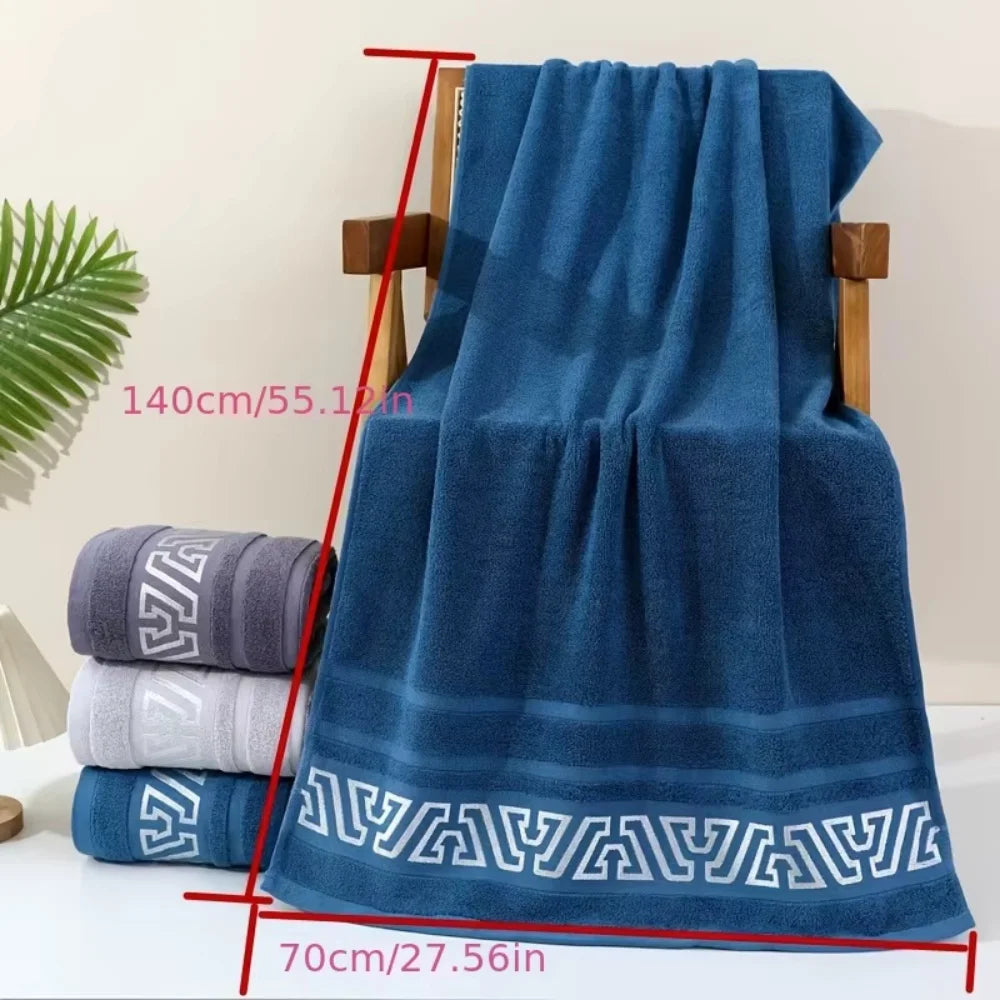 Premium Thick Bath Towel - Soft & Absorbent Cotton Blend, Decorative Border (70x140cm)
