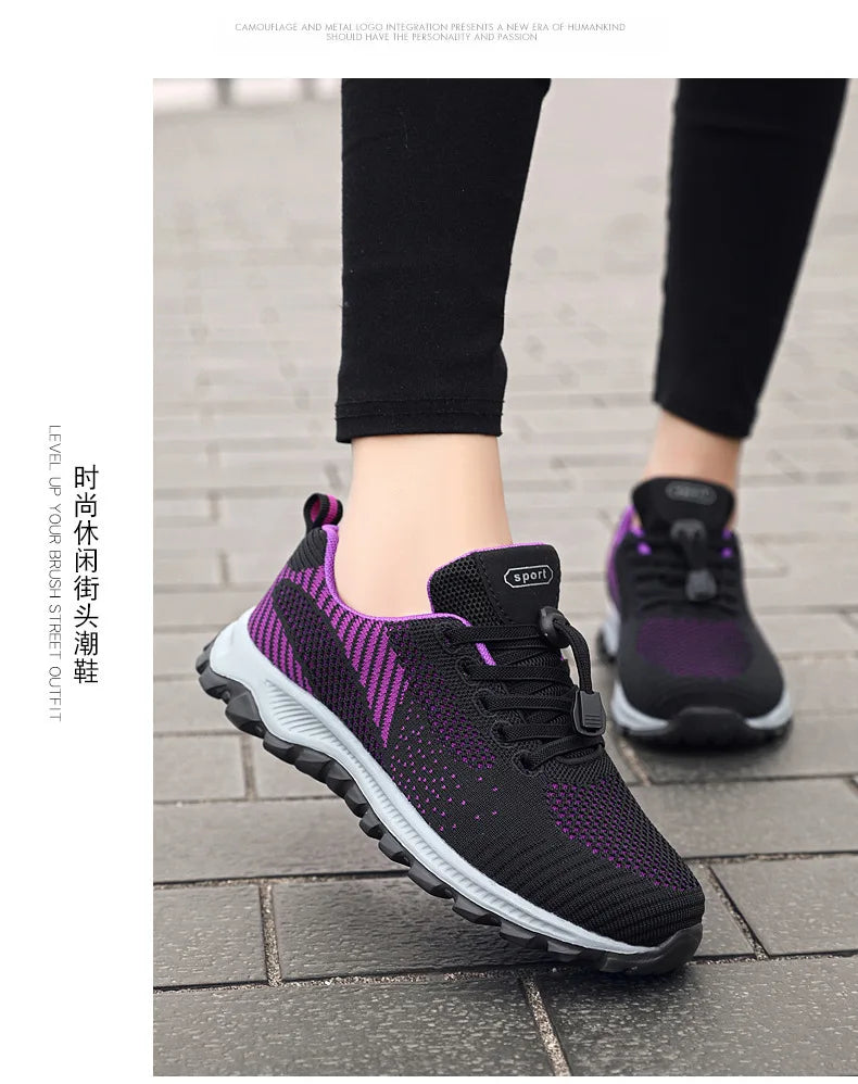 Women's Breathable Running Sneakers - Air Mesh Lace-Up Athletic Shoes - Lightweight Sport
