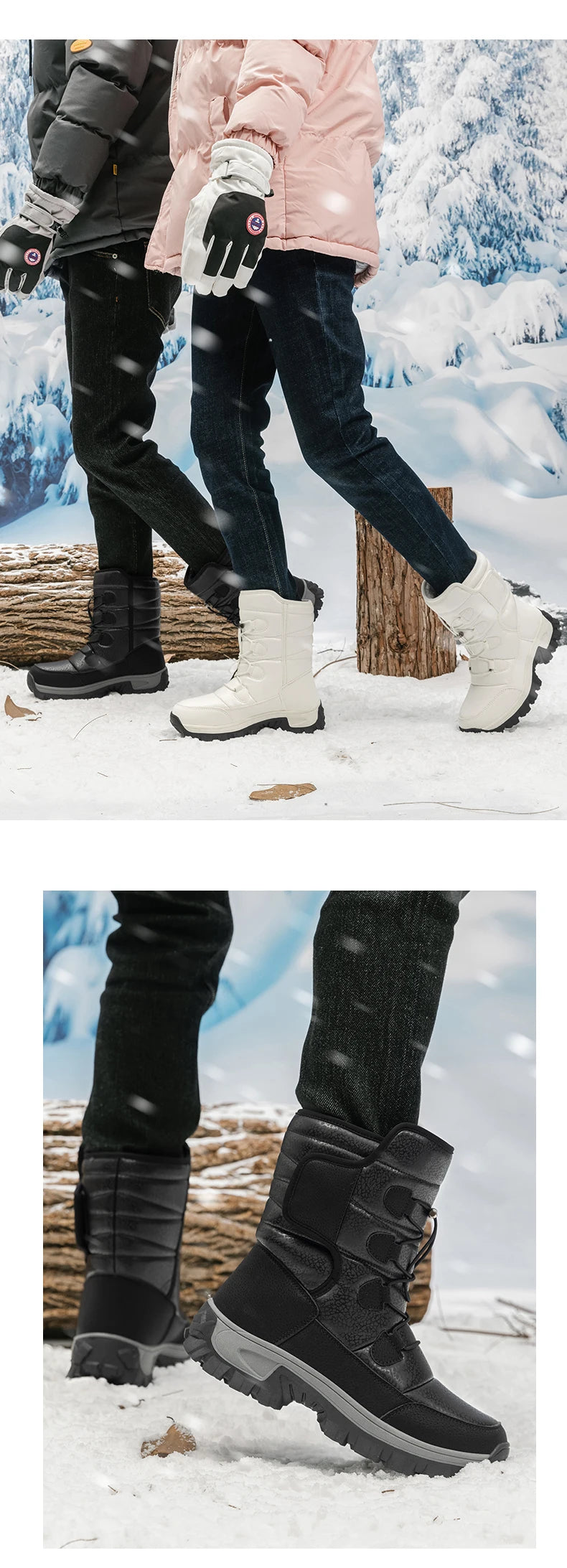 Women's Plush-Lined Waterproof Snow Boots - Platform Winter Hiking Ankle Boots