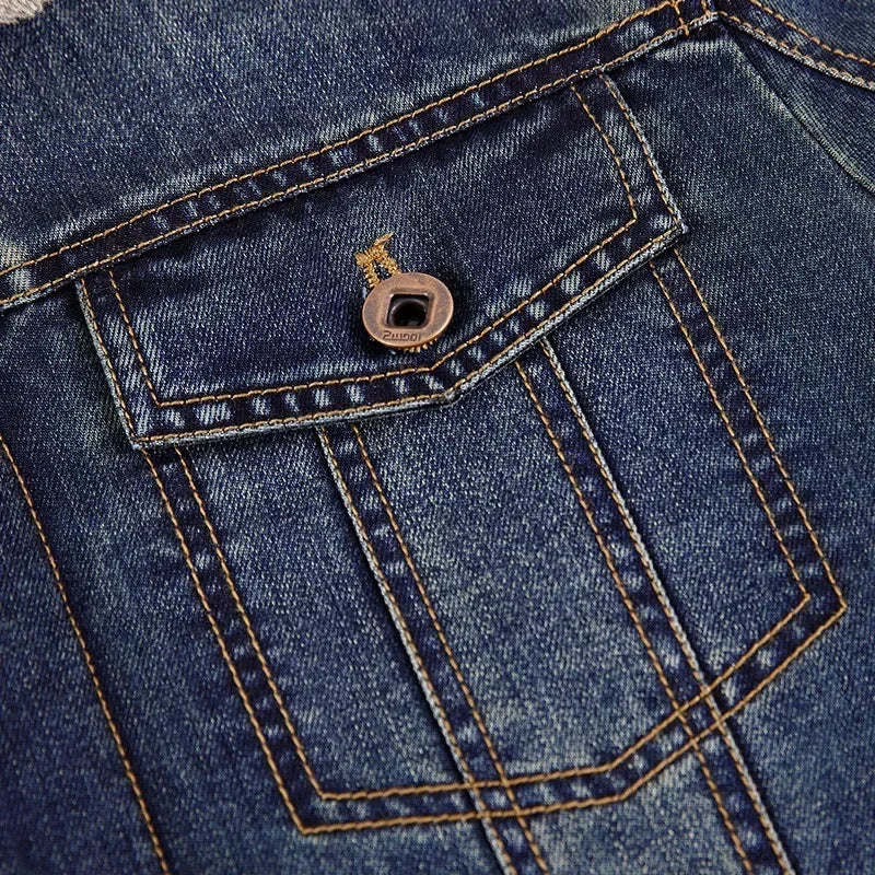 Men's Casual Padded Denim Jacket - Autumn & Winter Lapel Coat for Outdoor Adventures