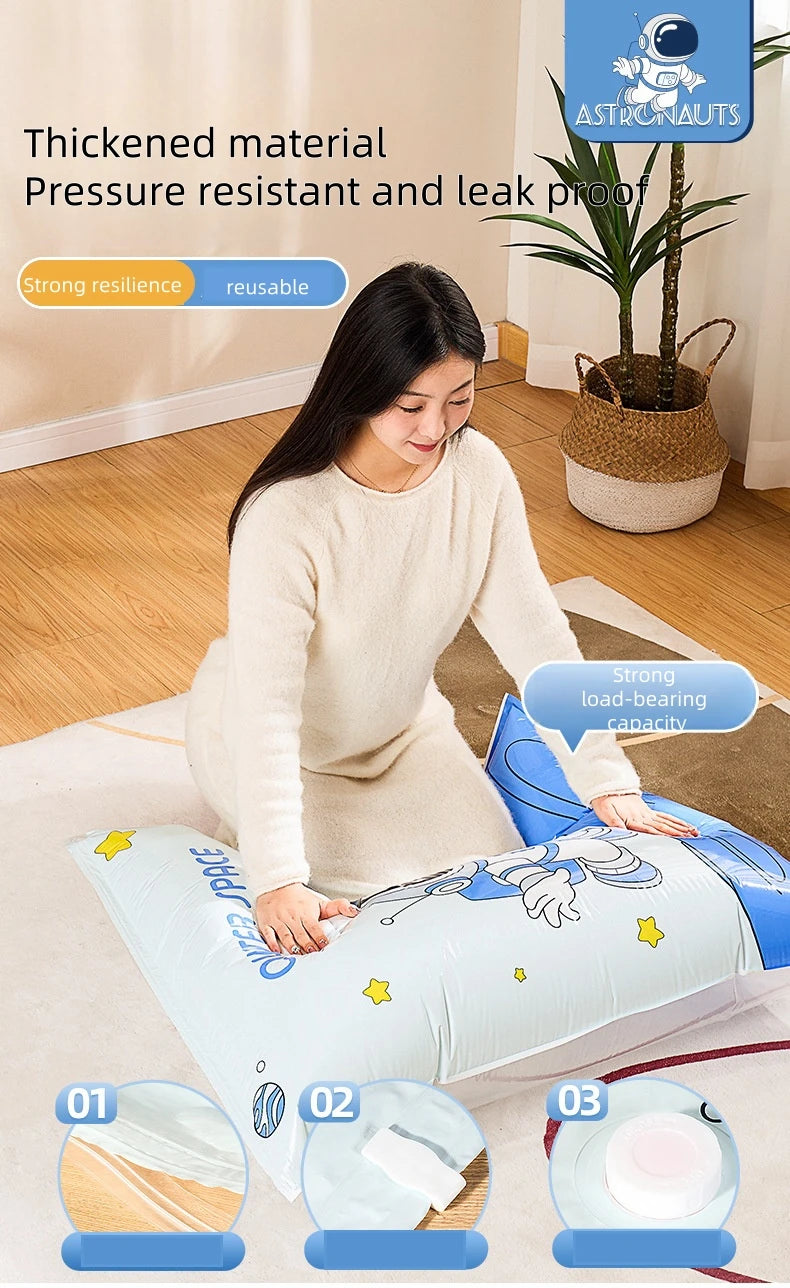 Reusable Vacuum Storage Bags for Clothes – No-Pump Compression Bags for Blankets, Bedding & Travel | Airtight Space Saver Organizer