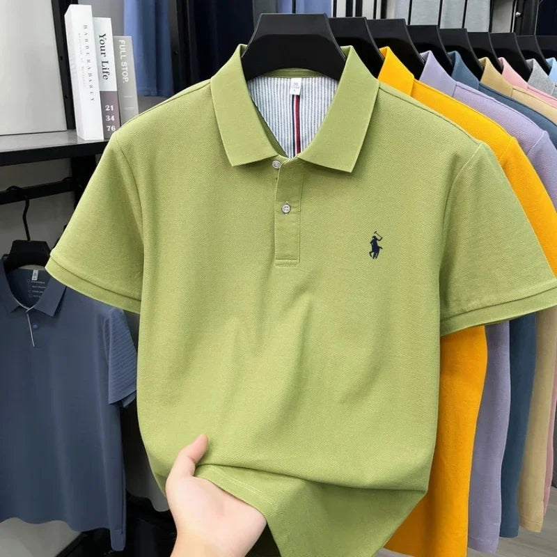 Men's 100% Cotton Short Sleeve Polo Shirt – Embroidered Logo Golf Top | Anti-Wrinkle Summer Casual