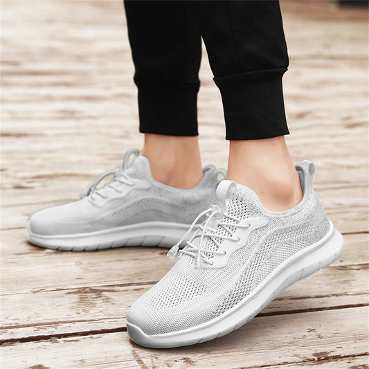 Men's WQT Flyknit Elastic Slip-On Sneakers – Lightweight Breathable Mesh Running Style Shoes with EVA Sole