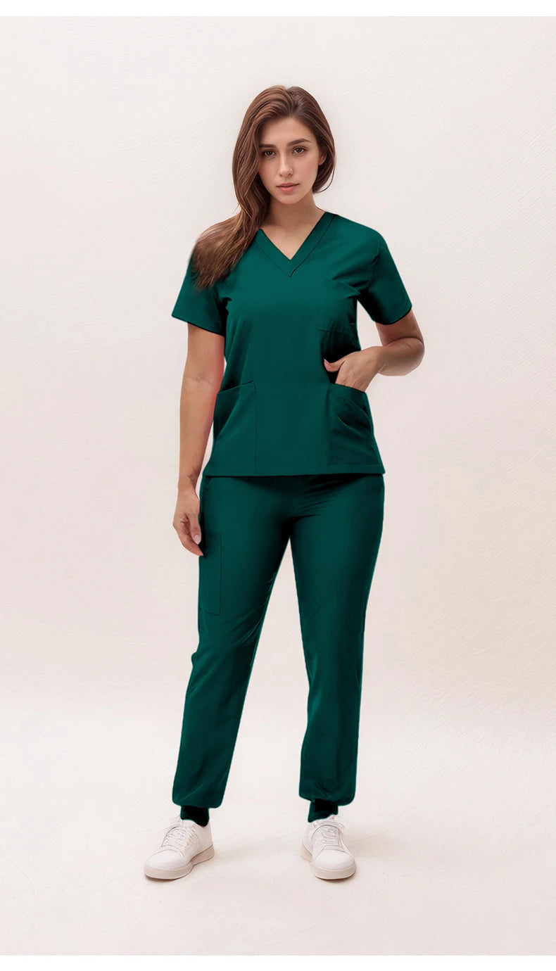 Women's 2025 New Nurse Uniforms: V-Neck Top & Jogger Pants Scrub Set - Experience Ultimate Comfort & Flexibility with 95% Polyester & 5% Spandex for Healthcare Professionals