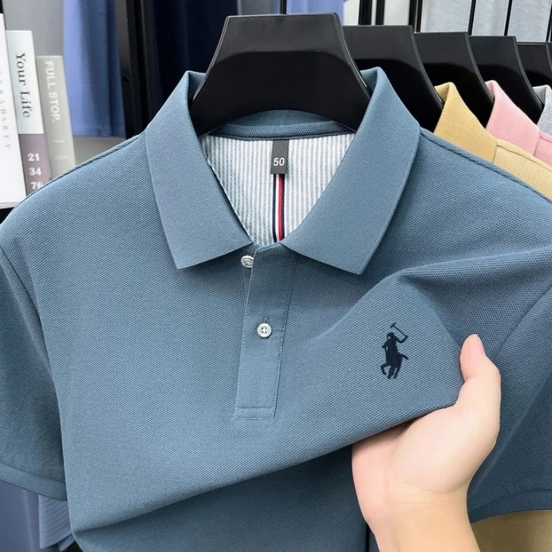 Men's 100% Cotton Short Sleeve Polo Shirt – Embroidered Logo Golf Top | Anti-Wrinkle Summer Casual