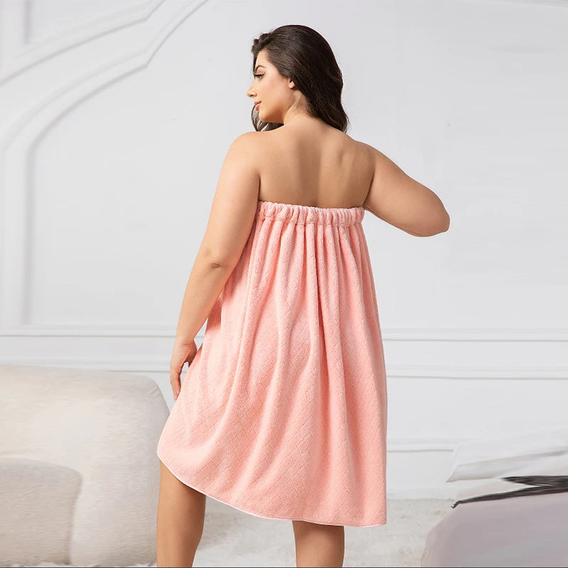 Women's Adjustable Bath Wrap Set - Ultra Soft Woven Towel & Hair Cap for Travel, Spa & Sauna