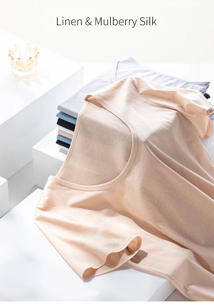 Eesswel Women's V-Neck Silk-Blend T-Shirt | Soft Breathable Summer Tee | Casual Short Sleeve Solid Top – Multiple Colors