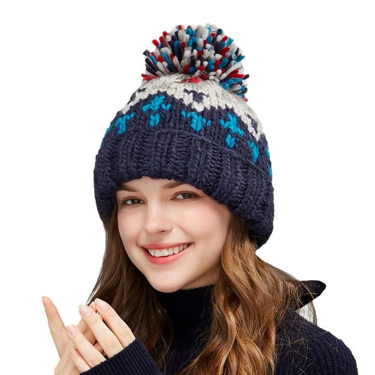 Unisex UFLAME Cute Print Embroidery Beanie with Pompom