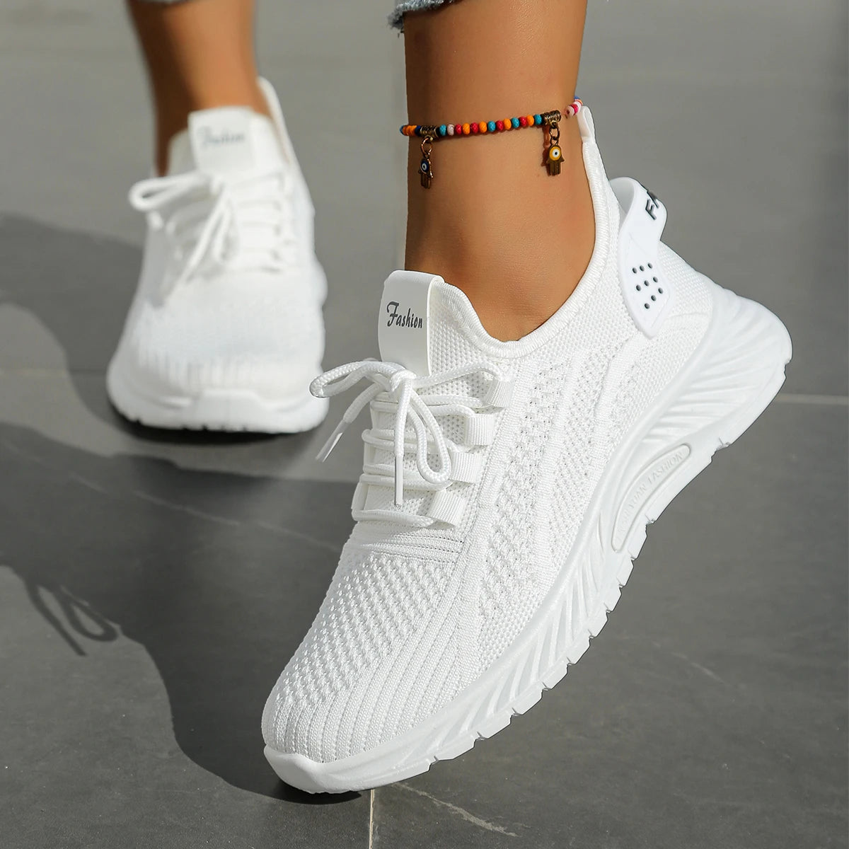 Women's Chunky Platform Sneakers - Lightweight Knit Athletic Shoes with Air Cushion Sole