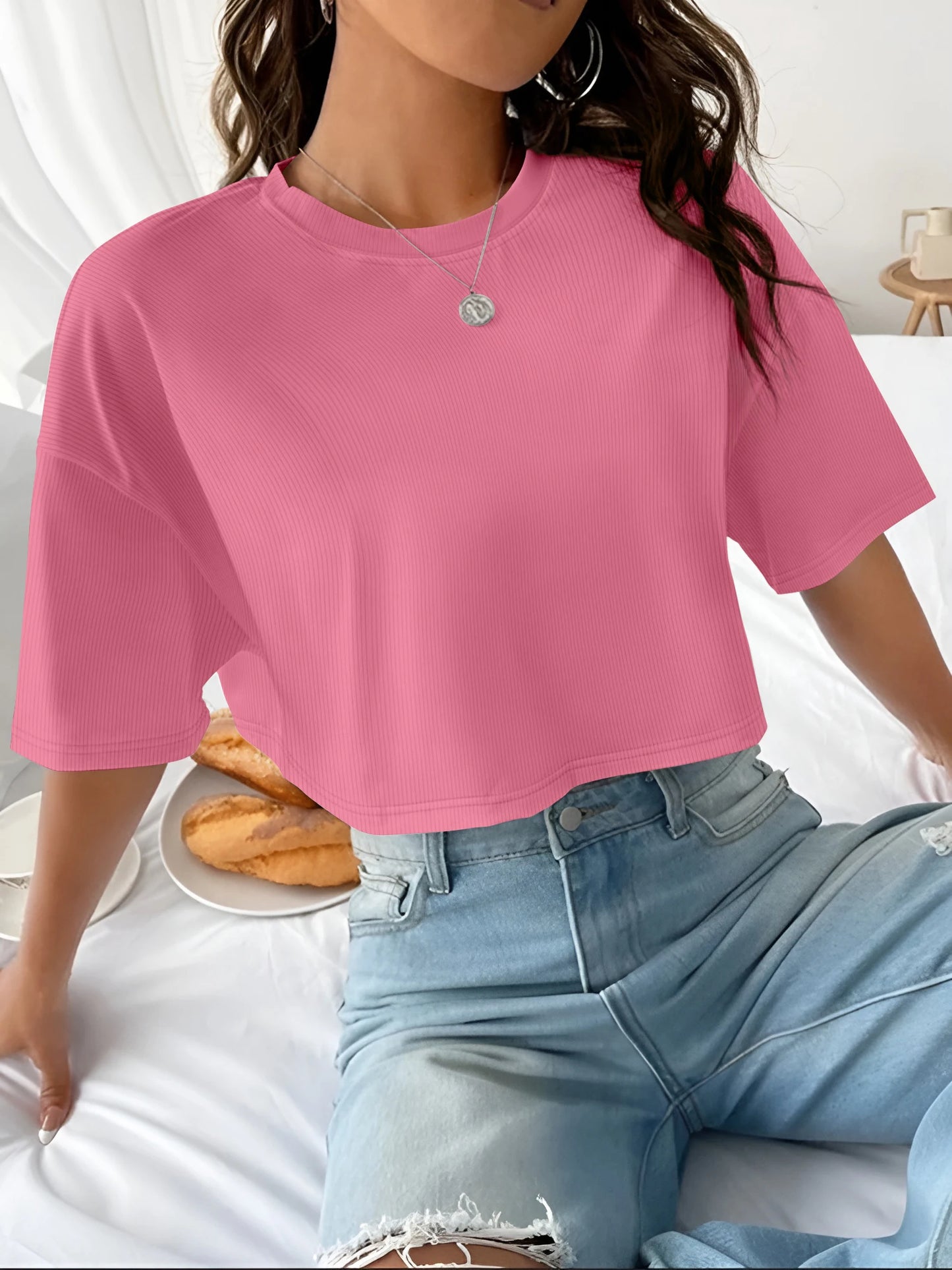Women's Ribbed Crop Top | Short Sleeve Stretch Tee | Y2K Casual Summer Streetwear