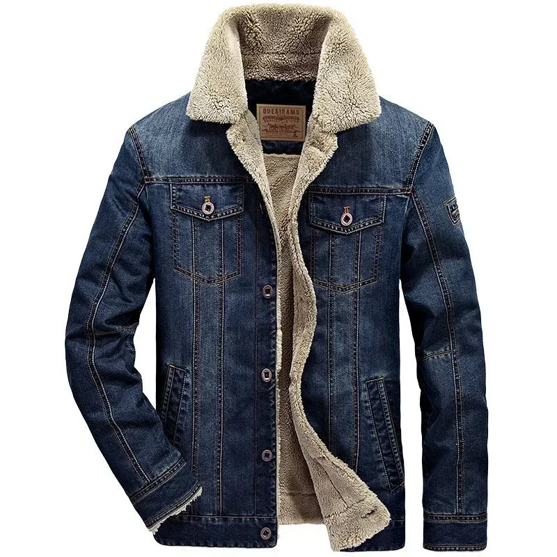 Men's Casual Padded Denim Jacket - Autumn & Winter Lapel Coat for Outdoor Adventures