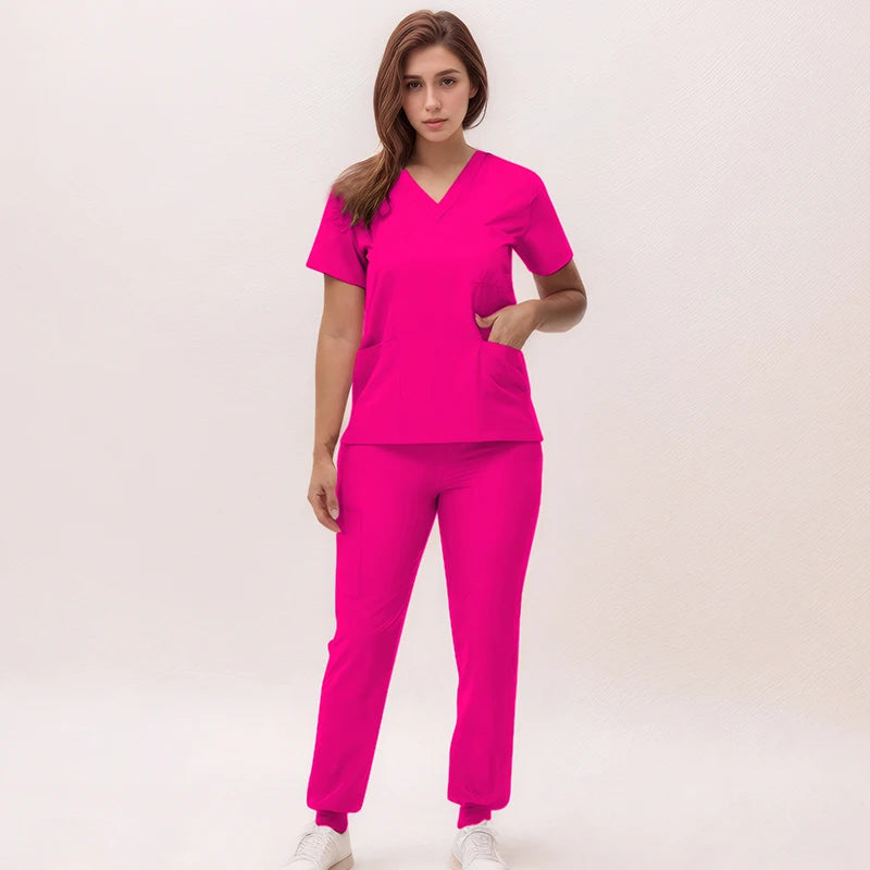 Women's 2025 New Nurse Uniforms: V-Neck Top & Jogger Pants Scrub Set - Experience Ultimate Comfort & Flexibility with 95% Polyester & 5% Spandex for Healthcare Professionals