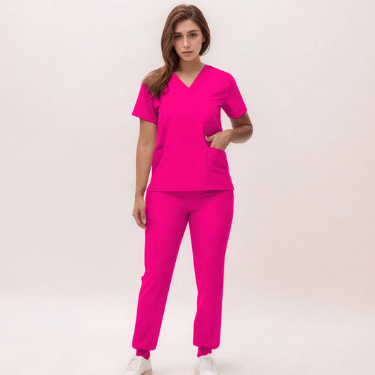 Women's 2025 New Nurse Uniforms: V-Neck Top & Jogger Pants Scrub Set - Experience Ultimate Comfort & Flexibility with 95% Polyester & 5% Spandex for Healthcare Professionals